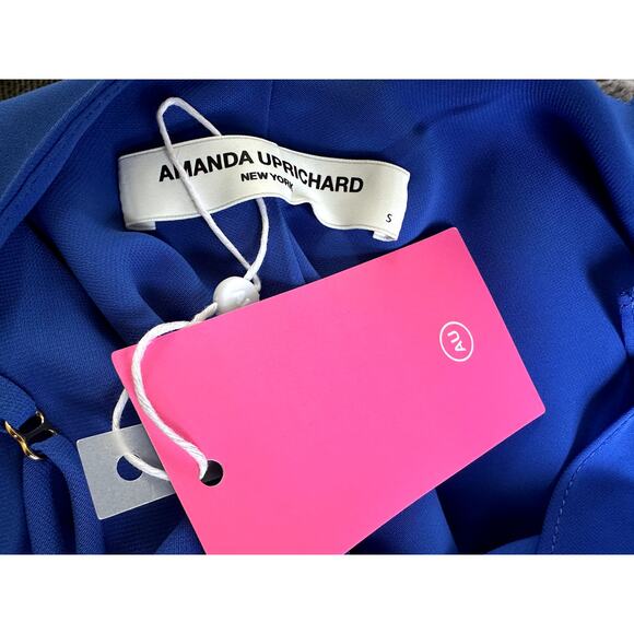 $238 New Amanda Uprichard Cantara Midi Dress Blue SZ S spaghetti straps ruffles - Picture 6 of 7